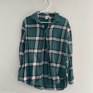 Green plaid button up, size med H&M